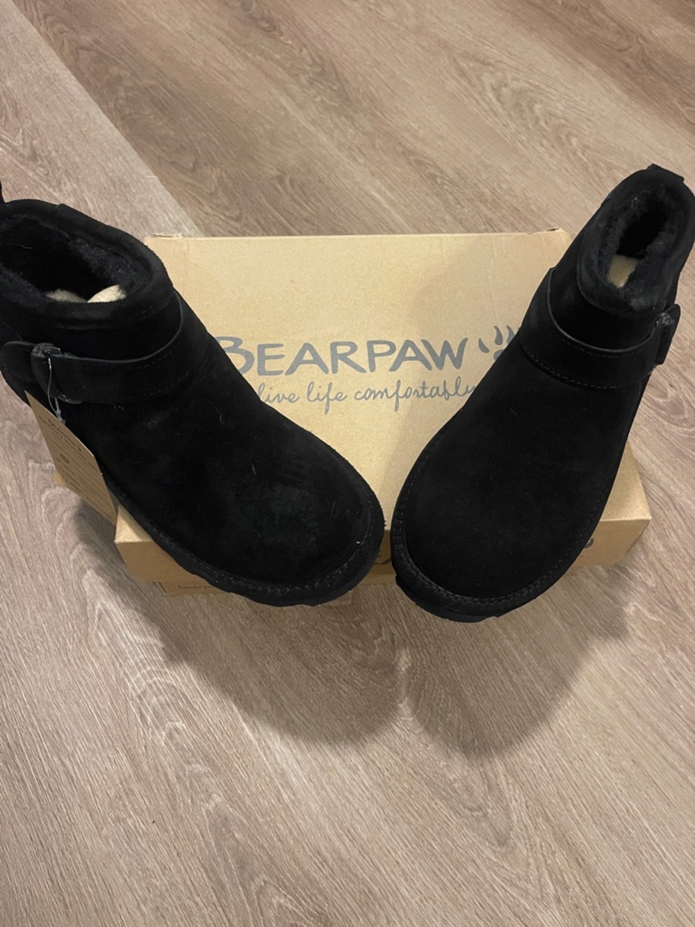 BearPaw Black Suede Short Boots with Strap Detail